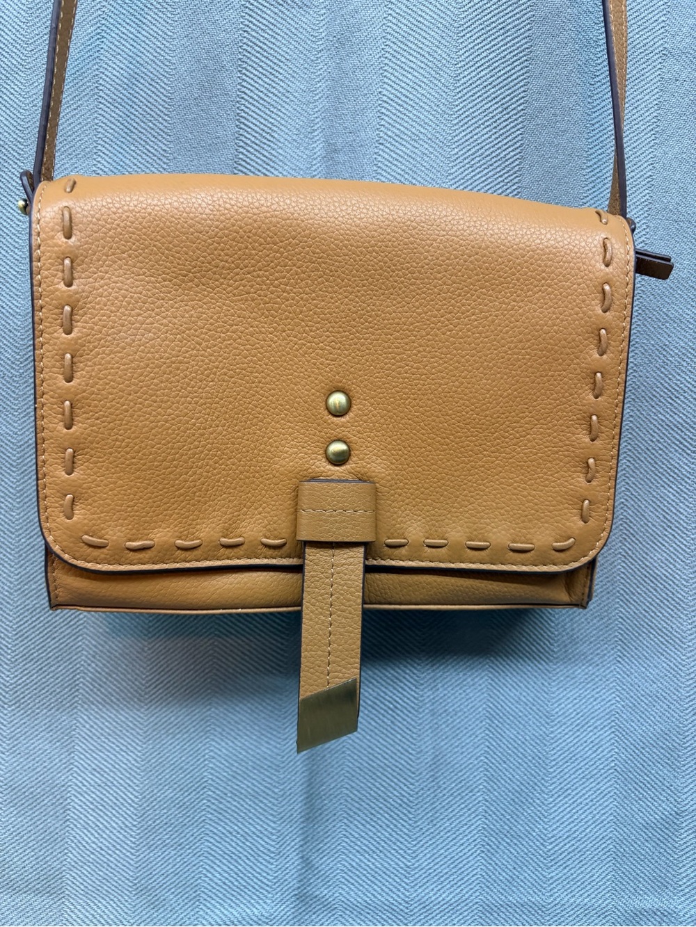 LODIS leather brown Crossbody multi pocket snap closure adjustable strap purse